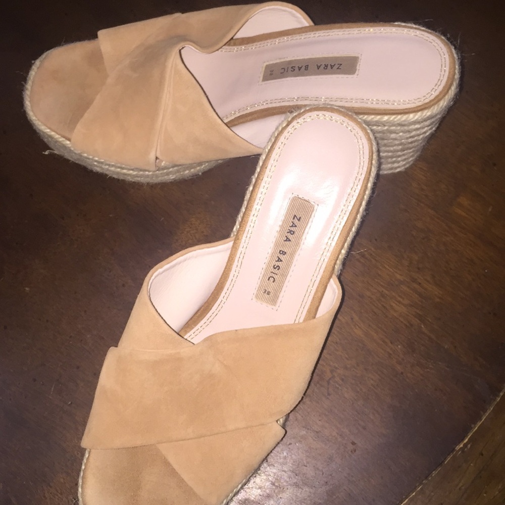 Zara Basic Collection Crossover Leather Wedge Sz 8 - image 2